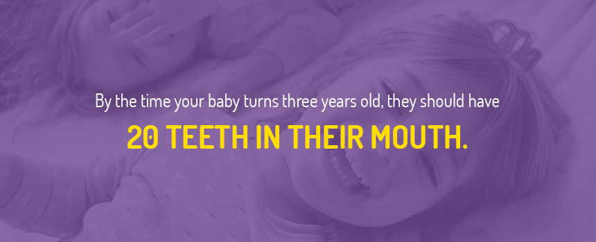 by the time your baby turns three years old, they should have 20 teeth in their mouth